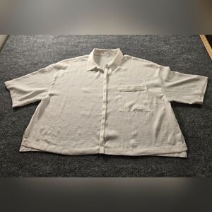 Barefoot Dreams Women's Top Sz L Washed Satin Cropped Dream White Blouse‎